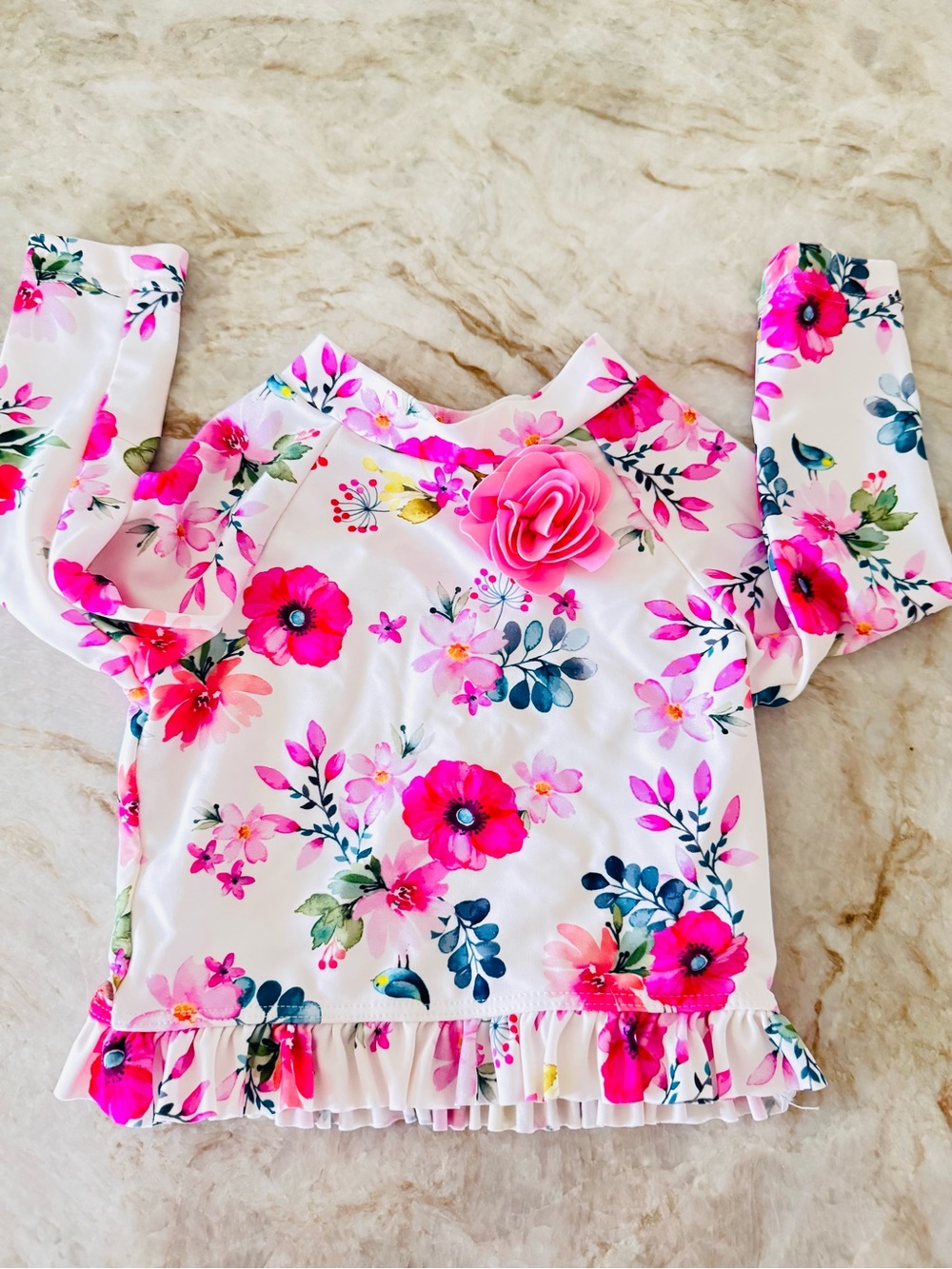 Little Me Floral Rash Guard Top 6-9M Pink Flower Ruffle Swim Boutique Baby Girl